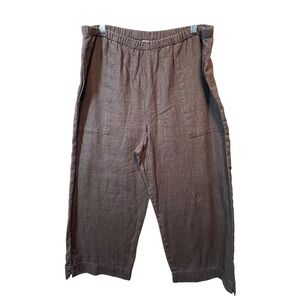 Chico's‎ Design Linen Cropped Pants Brown Elastic Waist Pockets Size 2